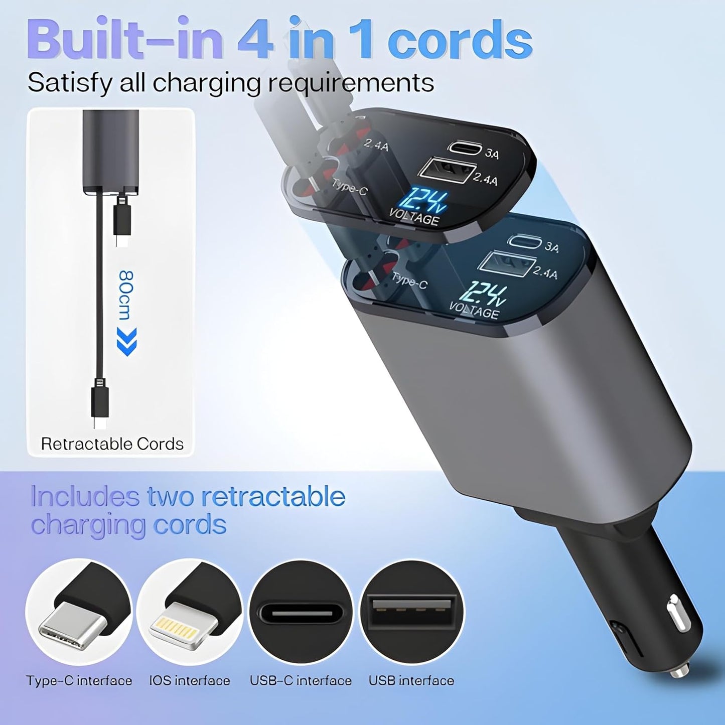 Car 4-in-1 Retractable Fast Charging Adapter