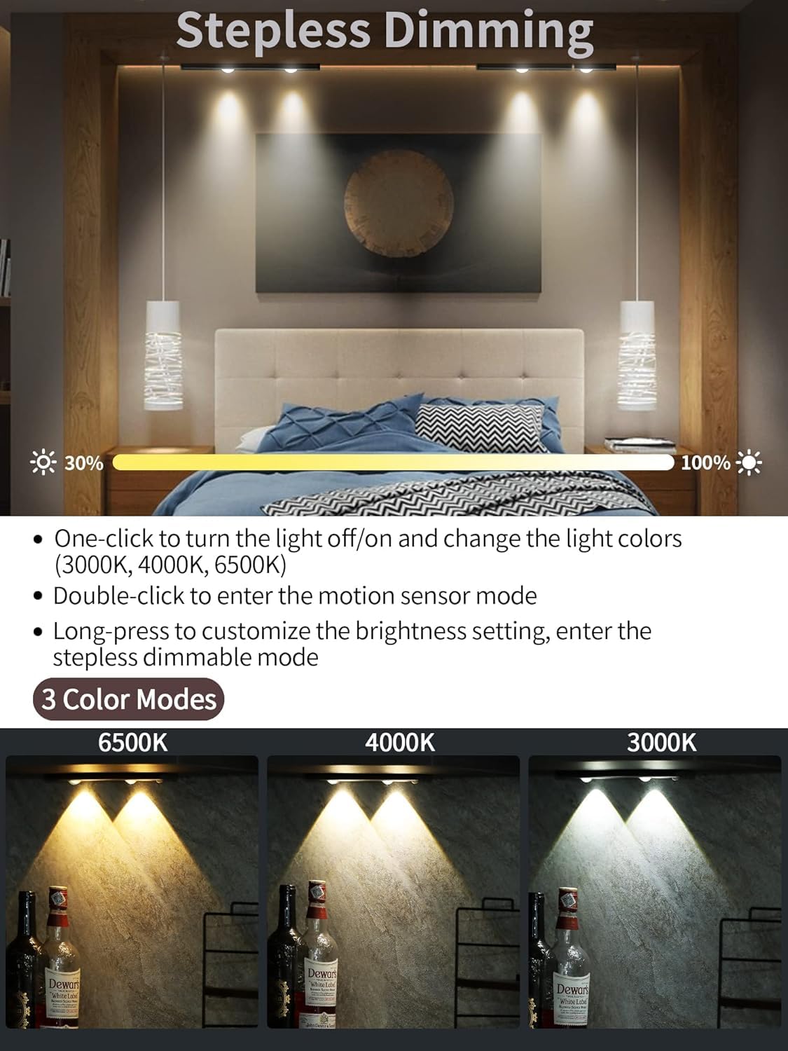 Wireless Motion Sensor  Cabinet LED Light – USB Rechargeable, Stick-on- Kitchen & Stairs