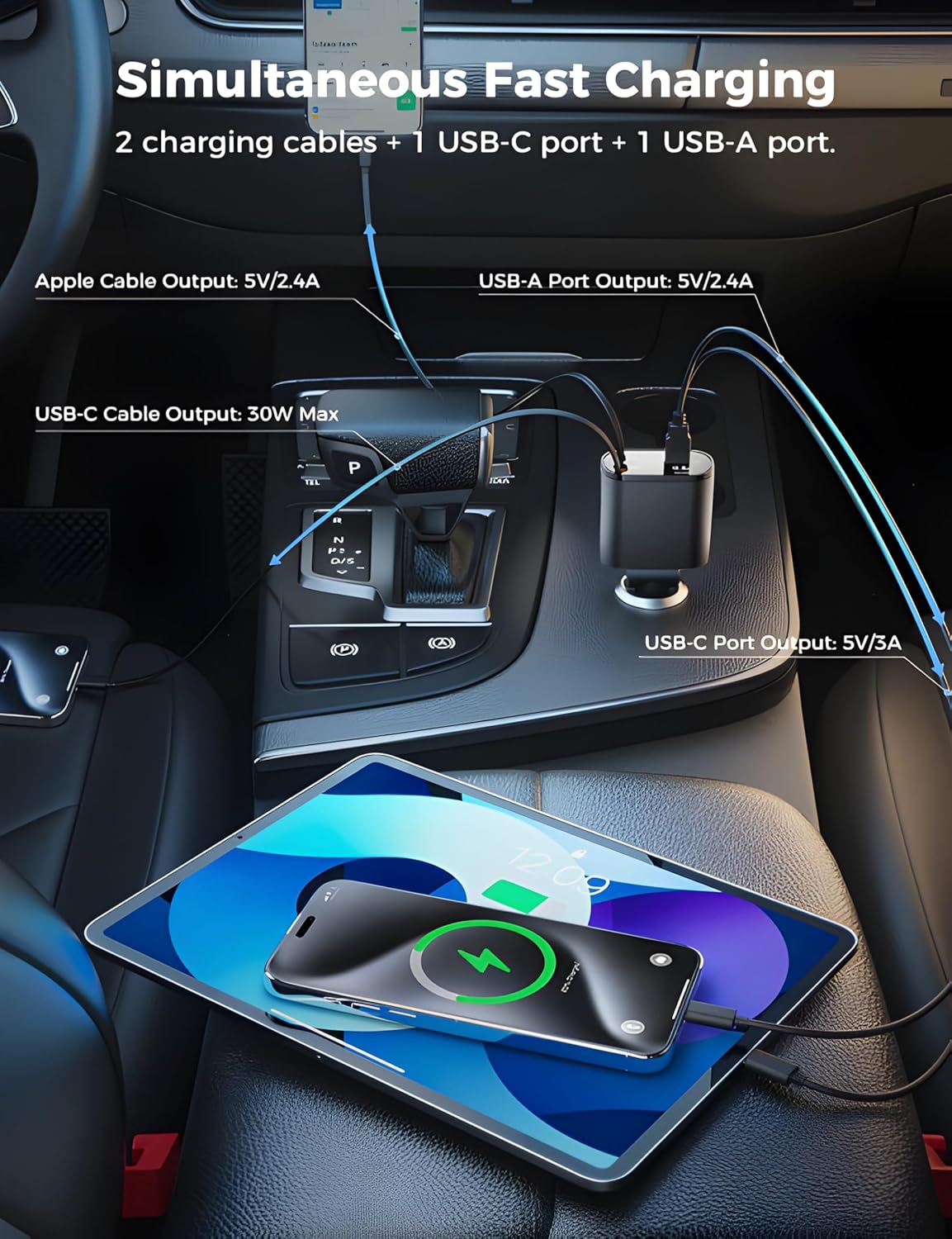 Car 4-in-1 Retractable Fast Charging Adapter
