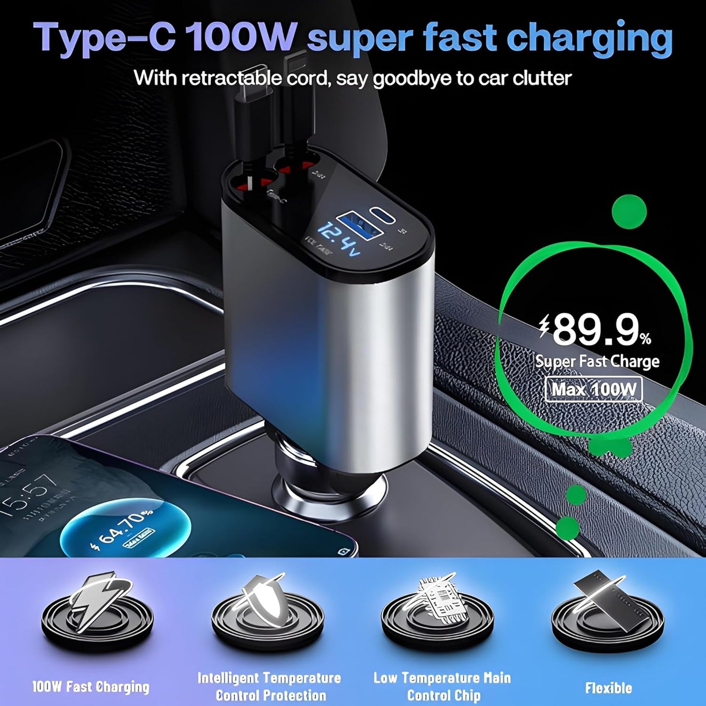Car 4-in-1 Retractable Fast Charging Adapter