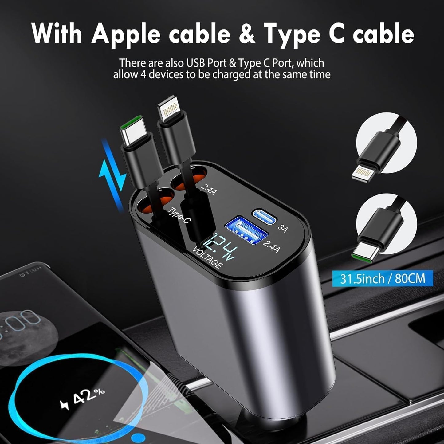 Car 4-in-1 Retractable Fast Charging Adapter