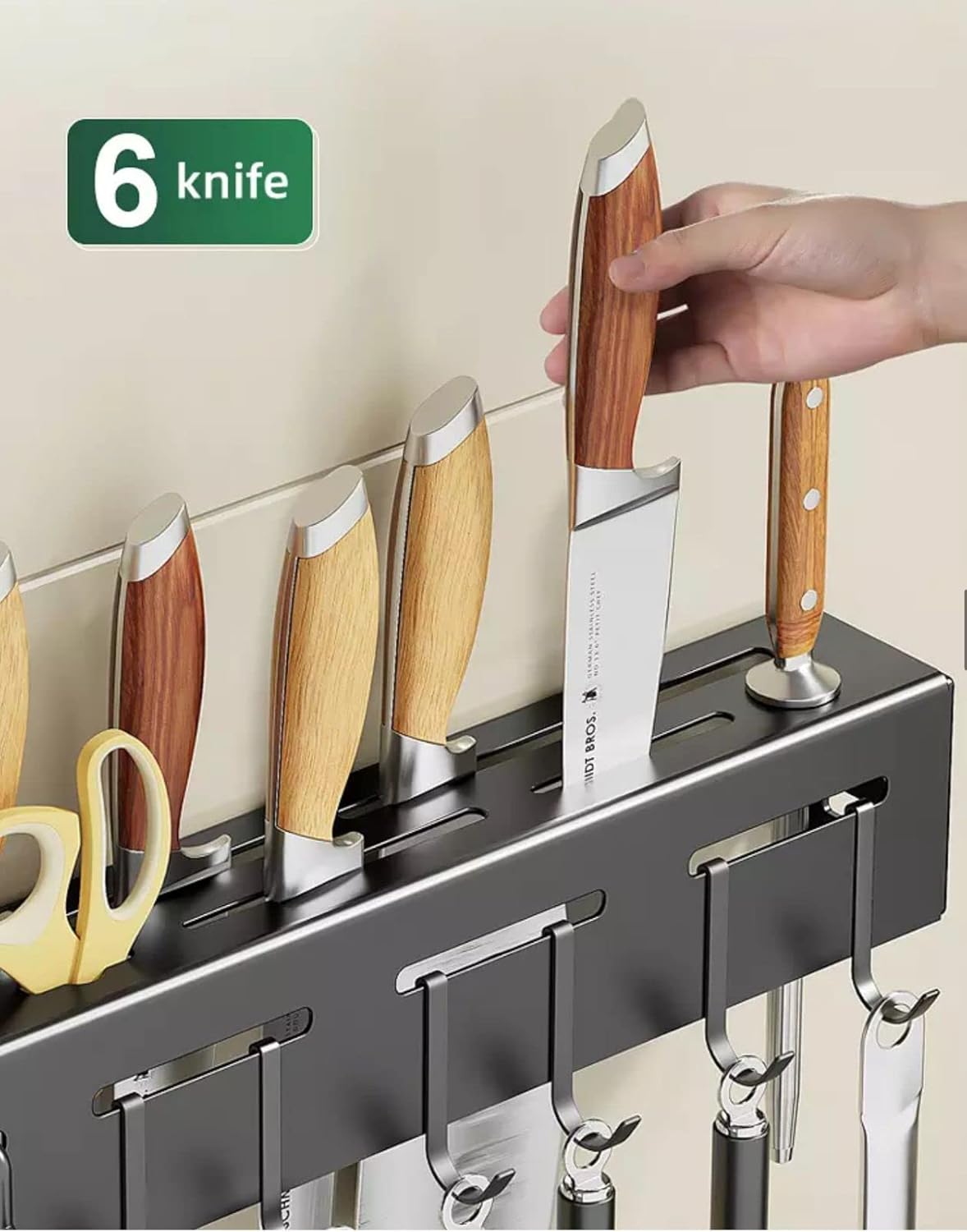 Multi-Purpose Kitchen Wall Shelf with Knife Holder & Hanging Hooks
